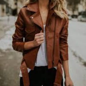 Love Riche Brown Faux Leather Moto Jacket